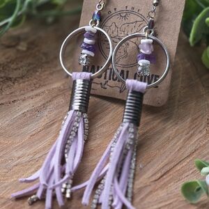 Purple and Silver Tassel Earrings